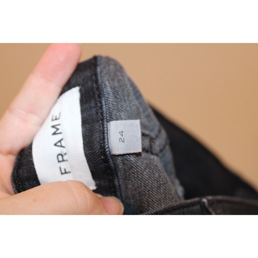 Frame Denim Le Palazzo Exposed Button Wide Leg Jean Black size 24 raw hem - Picture 5 of 9